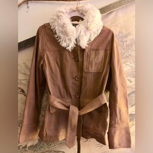 Ugg Lamb Leather Shearling Collar Jacket SZ Large Wear 2 Ways RARE
